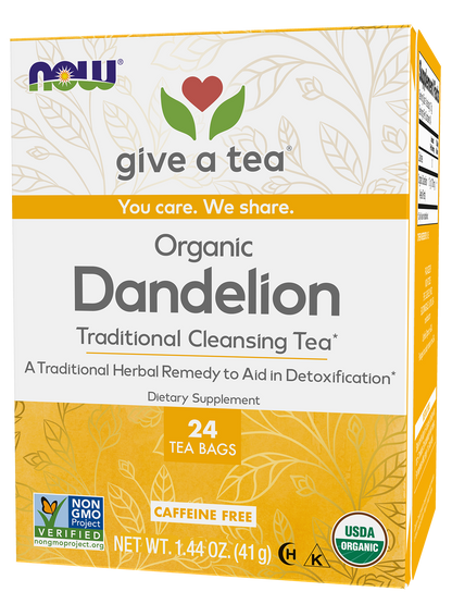 NOW Foods Give a Tea®, Certified Organic Dandelion, Cleansing Tea*, 24 Bags