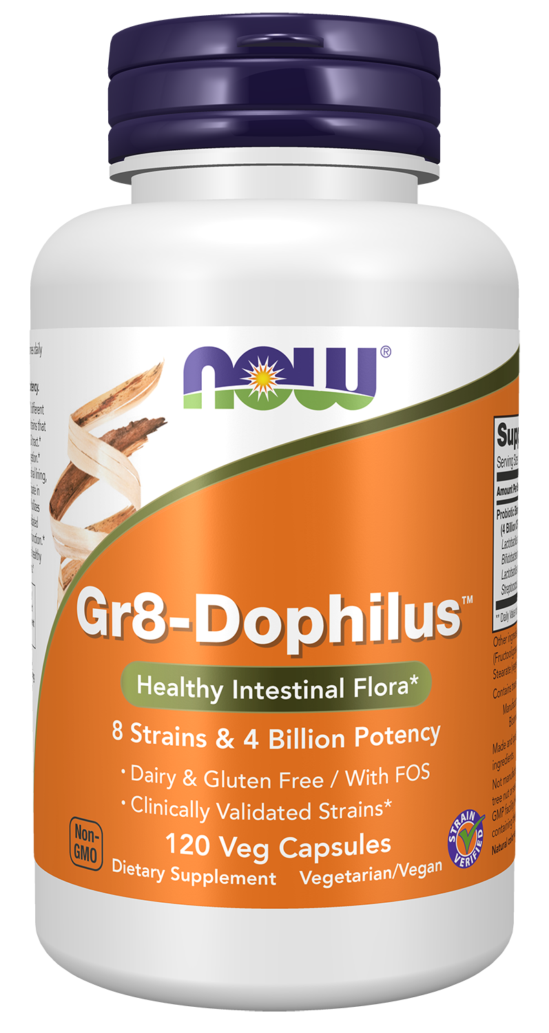 NOW Supplements, Gr8-Dophilus™ 8 Strains & 4 Billion Potency, 120 Veg Caps