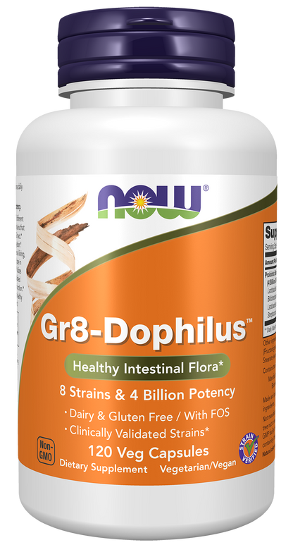 NOW Supplements, Gr8-Dophilus™ 8 Strains & 4 Billion Potency, 120 Veg Caps