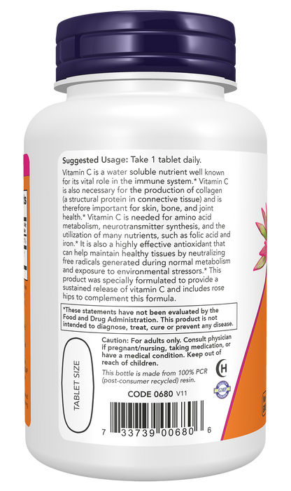 NOW Supplements, Vitamin C-1,000 w/ Rose Hips, Sustained Release, 100 Tabs