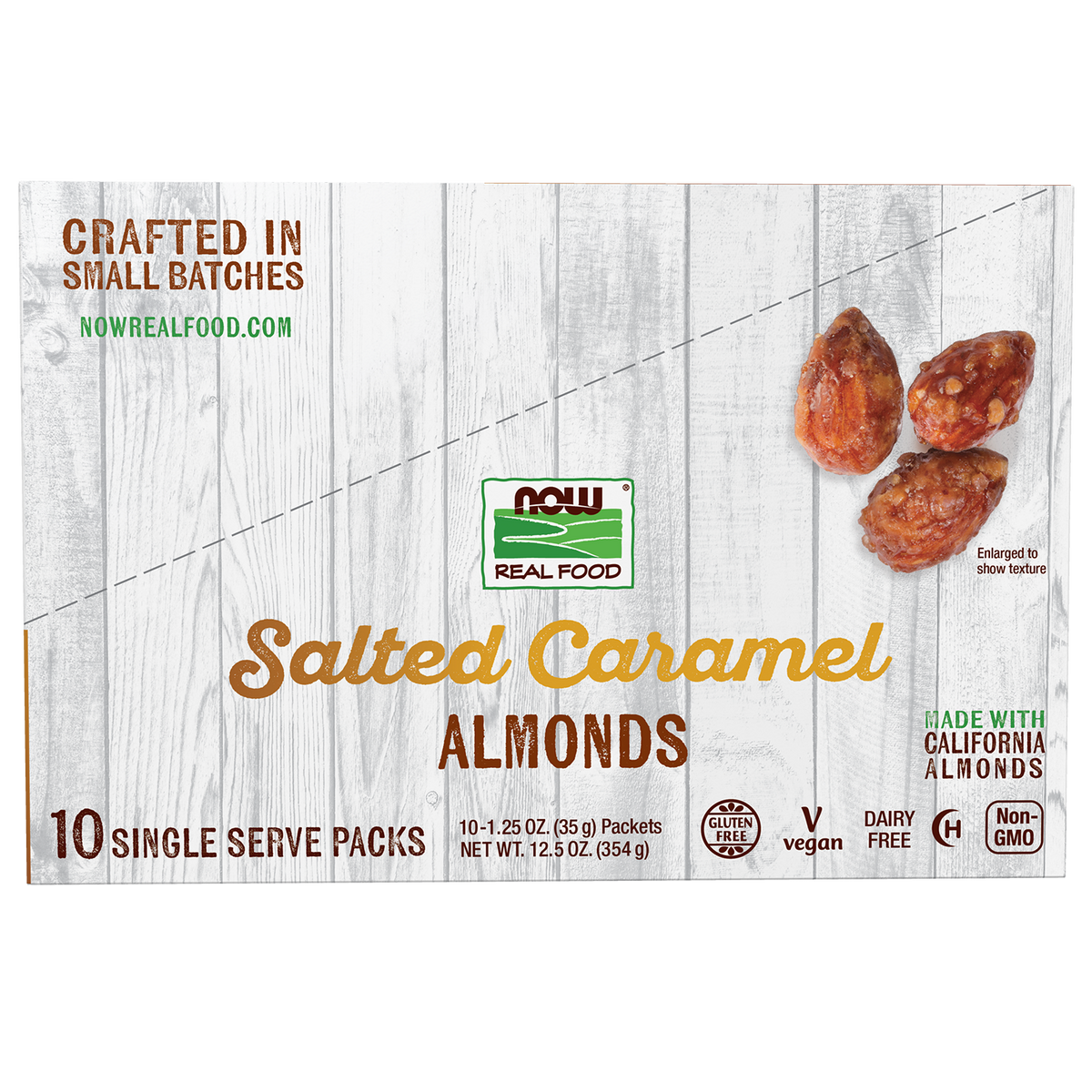 NOW Foods, Salted Caramel Almonds, Deliciously Sweet, 10 Single Packets