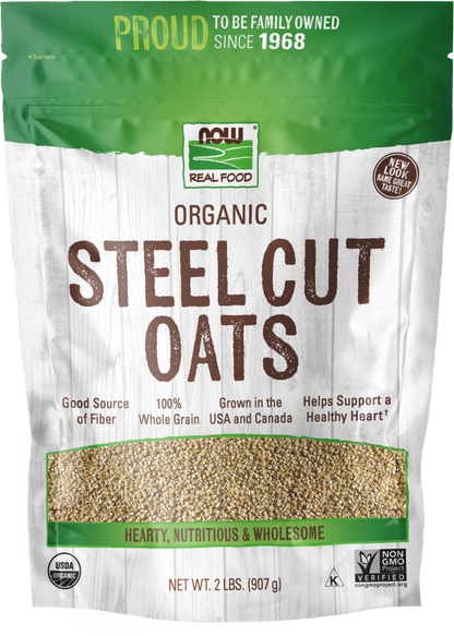 NOW Foods, Organic Steel Cut Oats, Whole Grain, Good Source of Fiber, 2 lbs