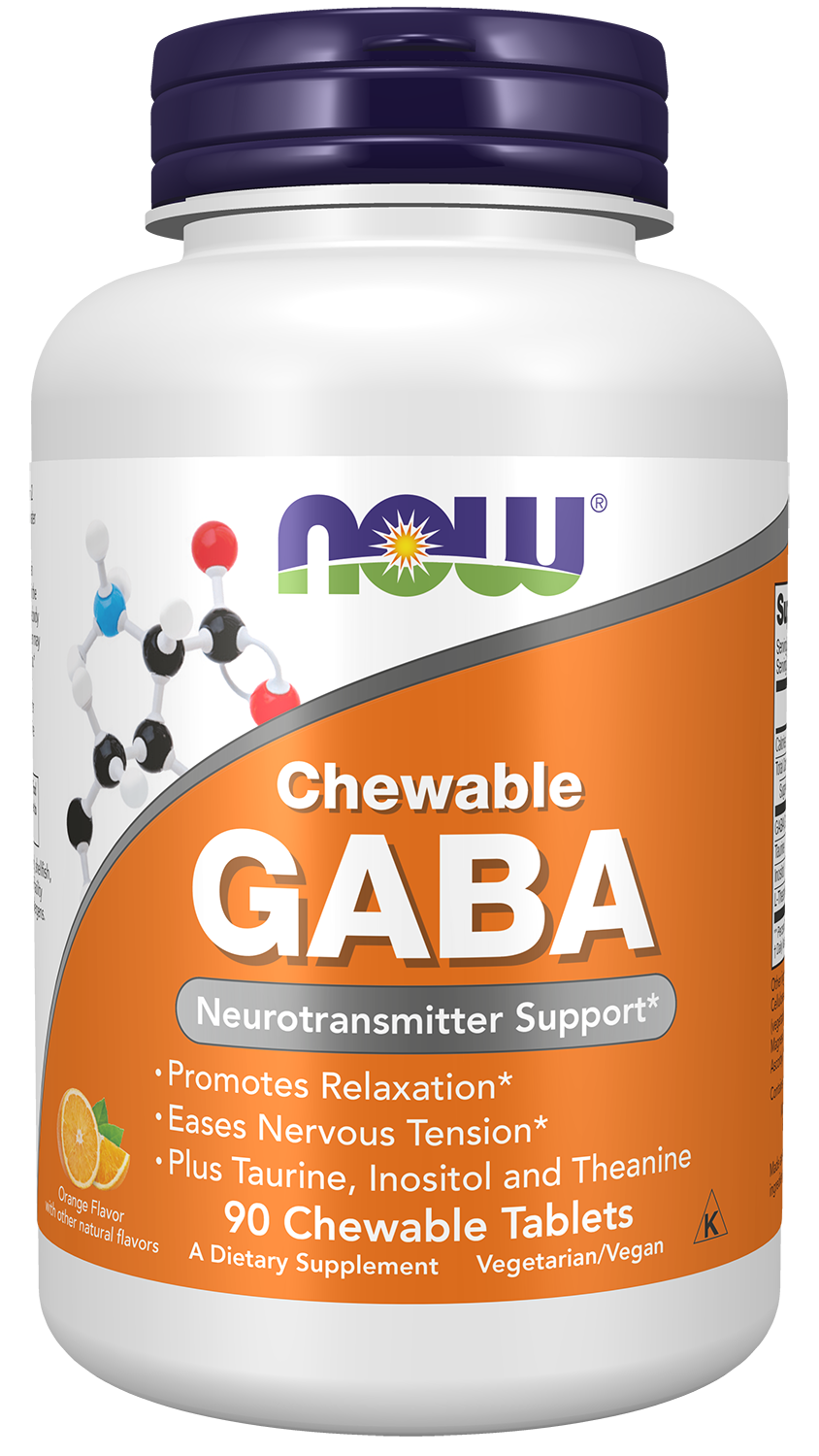 NOW Supplements, GABA, Cognitive Support*, Orange Flavor, 90 Chewables