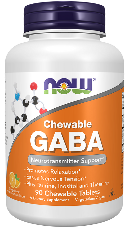 NOW Supplements, GABA, Cognitive Support*, Orange Flavor, 90 Chewables