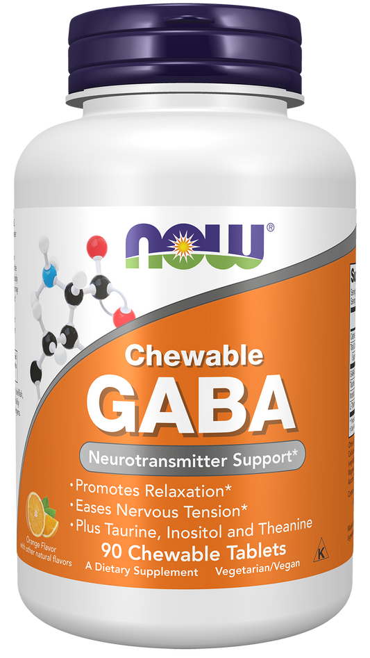 NOW Supplements, GABA, Cognitive Support*, Orange Flavor, 90 Chewables