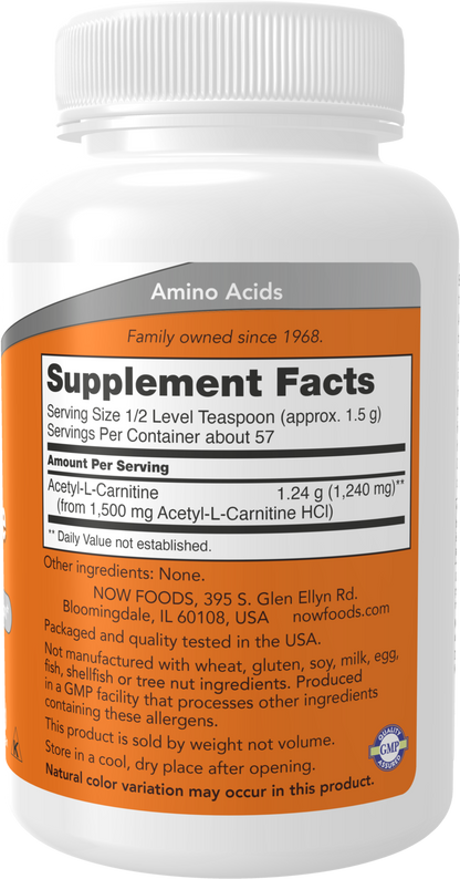 NOW Supplements, Acetyl-L-Carnitine Powder 1,240 mg, Brain Energy*, 3 oz