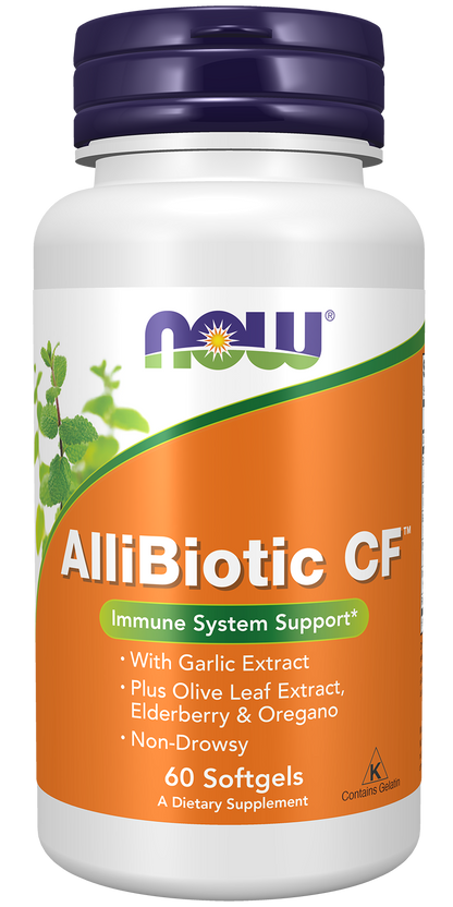 NOW Supplements, AlliBiotic CF™, Garlic, Elderberry & Oregano, 60 Softgels