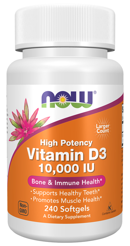 NOW Supplements, Vitamin D-3 10,000 IU Softgels, 240 Softgels