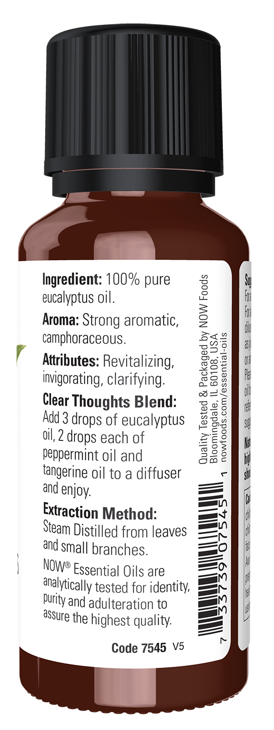 NOW Essential Oils, Eucalyptus Oil, Undiluted, Steam Distilled, 1 fl. oz