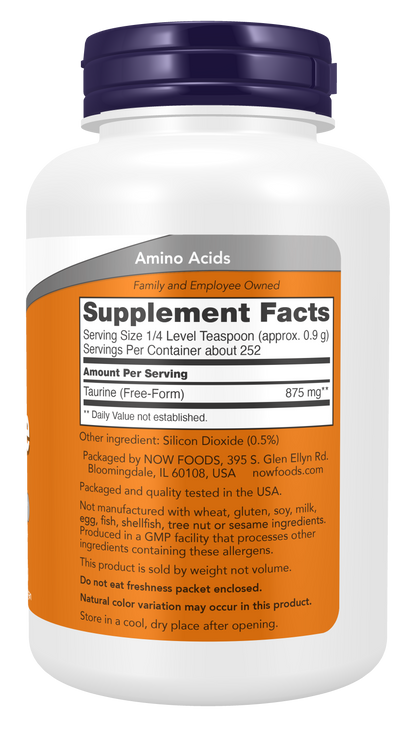 NOW Supplements, Taurine Powder, Amino Acid, 8 oz