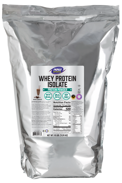 NOW Sports, Whey Protein Isolate 25 g With BCAAs, Chocolate Flavor, 10 lbs