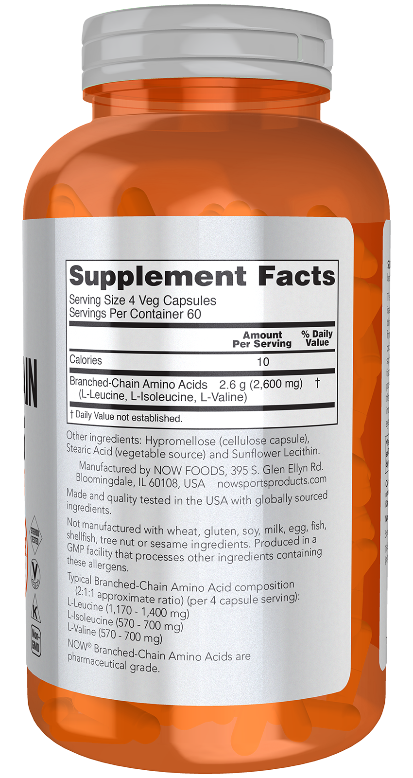 NOW Sports, Branched Chain Amino Acids, Recovery*, 240 Veg Caps