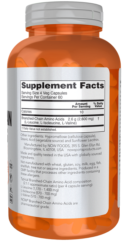 NOW Sports, Branched Chain Amino Acids, Recovery*, 240 Veg Caps