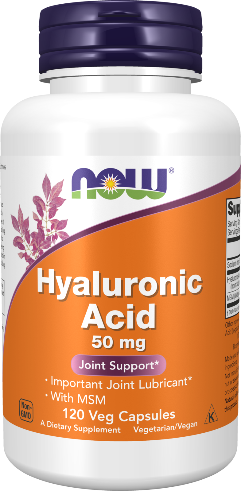 NOW Supplements, Hyaluronic Acid 50 mg, MSM, Joint Support*, 120 Veg Caps