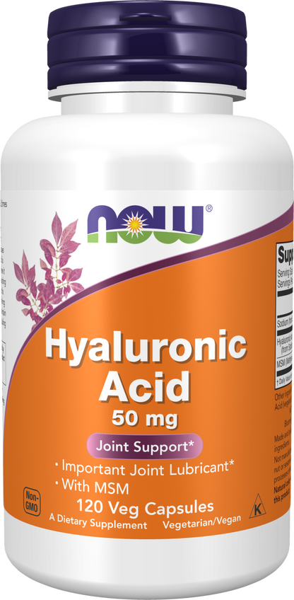 NOW Supplements, Hyaluronic Acid 50 mg, MSM, Joint Support*, 120 Veg Caps