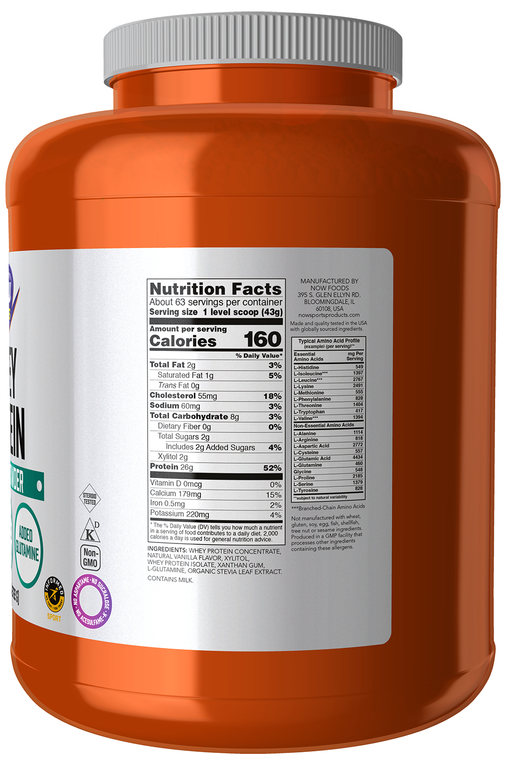 NOW Sports, Whey Protein 26 g With BCAAs, Creamy Vanilla Flavor, 6 lbs