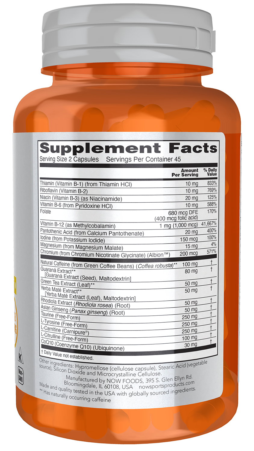 NOW Sports, Energy Extreme, Natural Caffeine and B Vitamins, 90 Veg Caps
