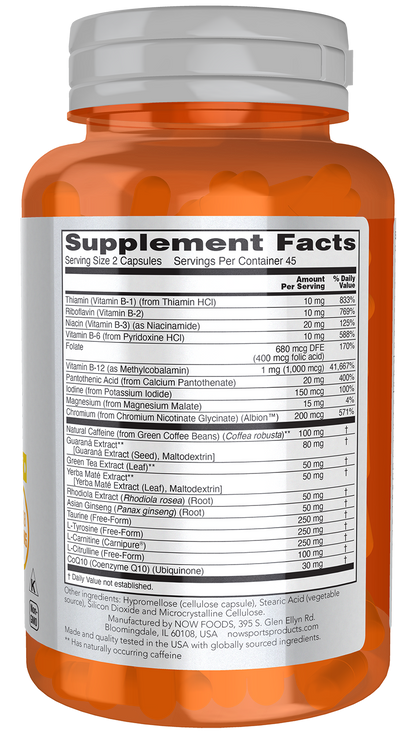 NOW Sports, Energy Extreme, Natural Caffeine and B Vitamins, 90 Veg Caps