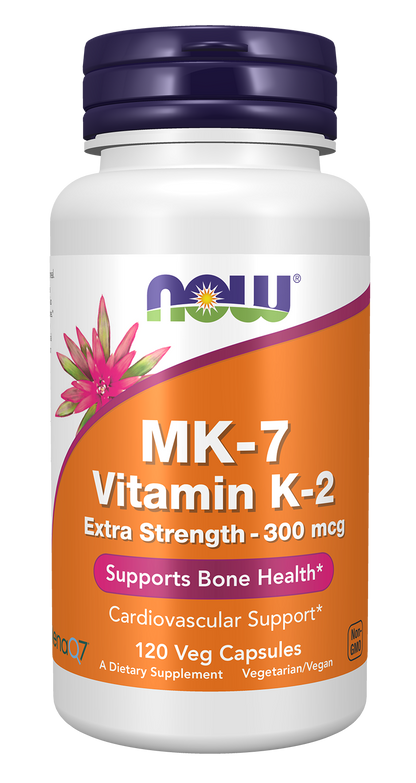 NOW Supplements, MK-7 Vitamin K-2, Extra Strength 300 mcg, 120 Veg Caps