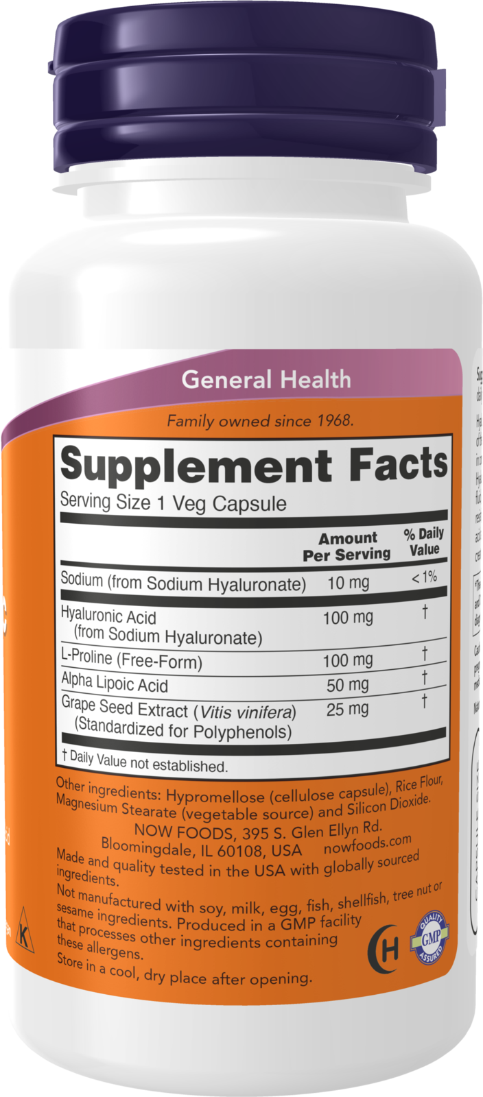 NOW Supplements, Hyaluronic Acid 100 mg, Double Strength, 60 Veg Caps