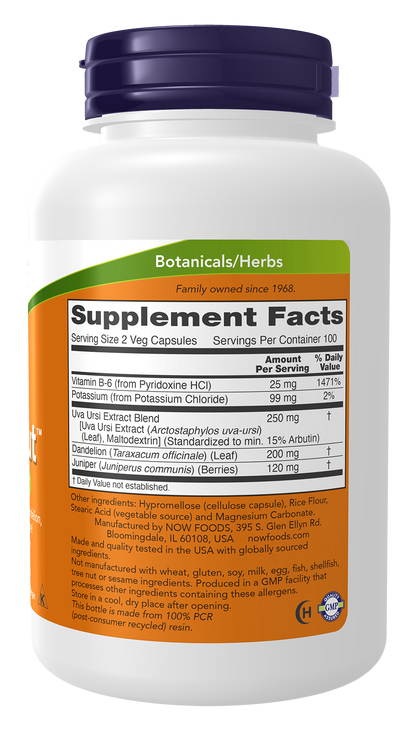 NOW Supplements, Water Out, Standardized Uva Ursi, Dandelion, 200 Veg Caps