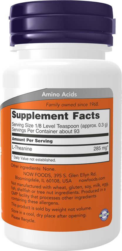NOW Supplements, L-Theanine Pure Powder, Tension Management*, 1 oz