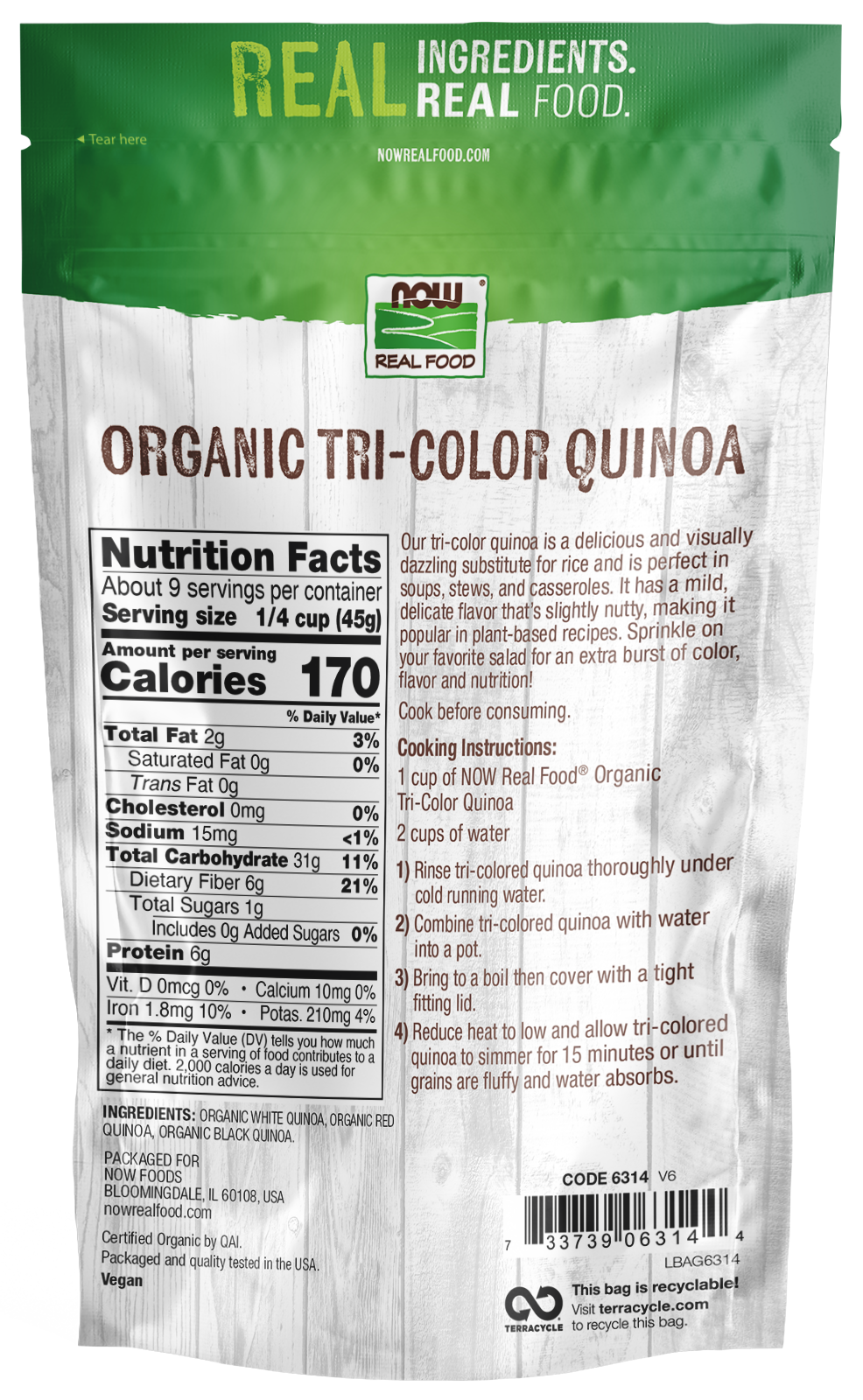 NOW Foods, Organic Tri-Color Quinoa, Gluten-Free, Protein & Fiber, 14 oz