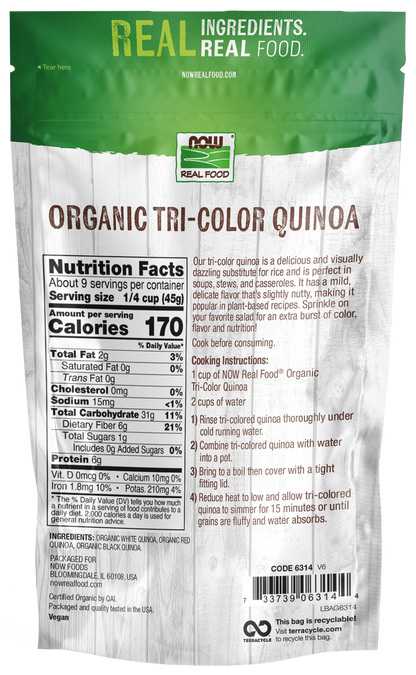 NOW Foods, Organic Tri-Color Quinoa, Gluten-Free, Protein & Fiber, 14 oz