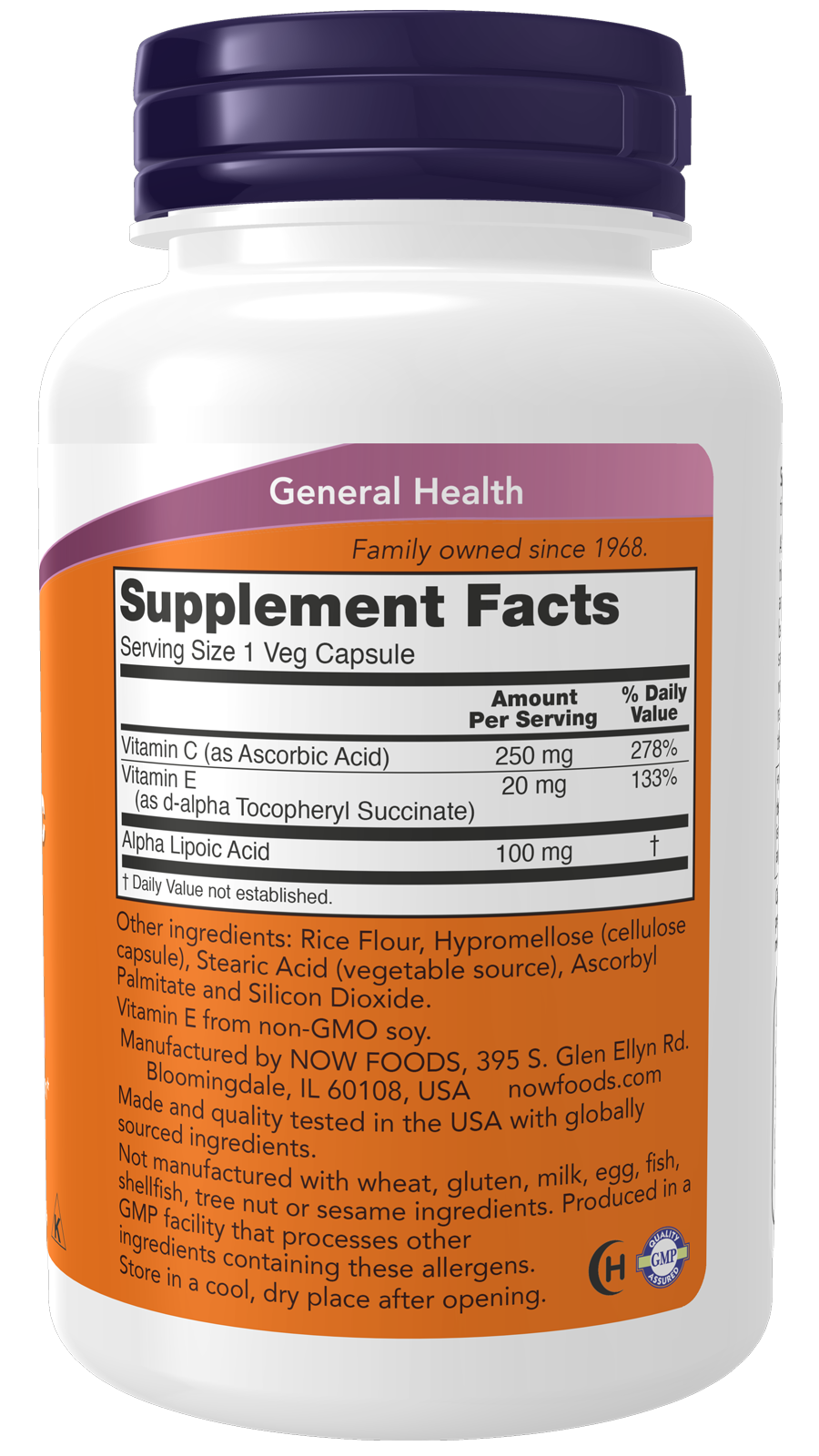 NOW Supplements, Alpha Lipoic Acid 100 mg with Vitamins C & E, 120 Veg Caps