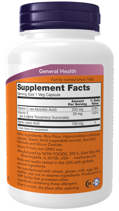 NOW Supplements, Alpha Lipoic Acid 100 mg with Vitamins C & E, 120 Veg Caps