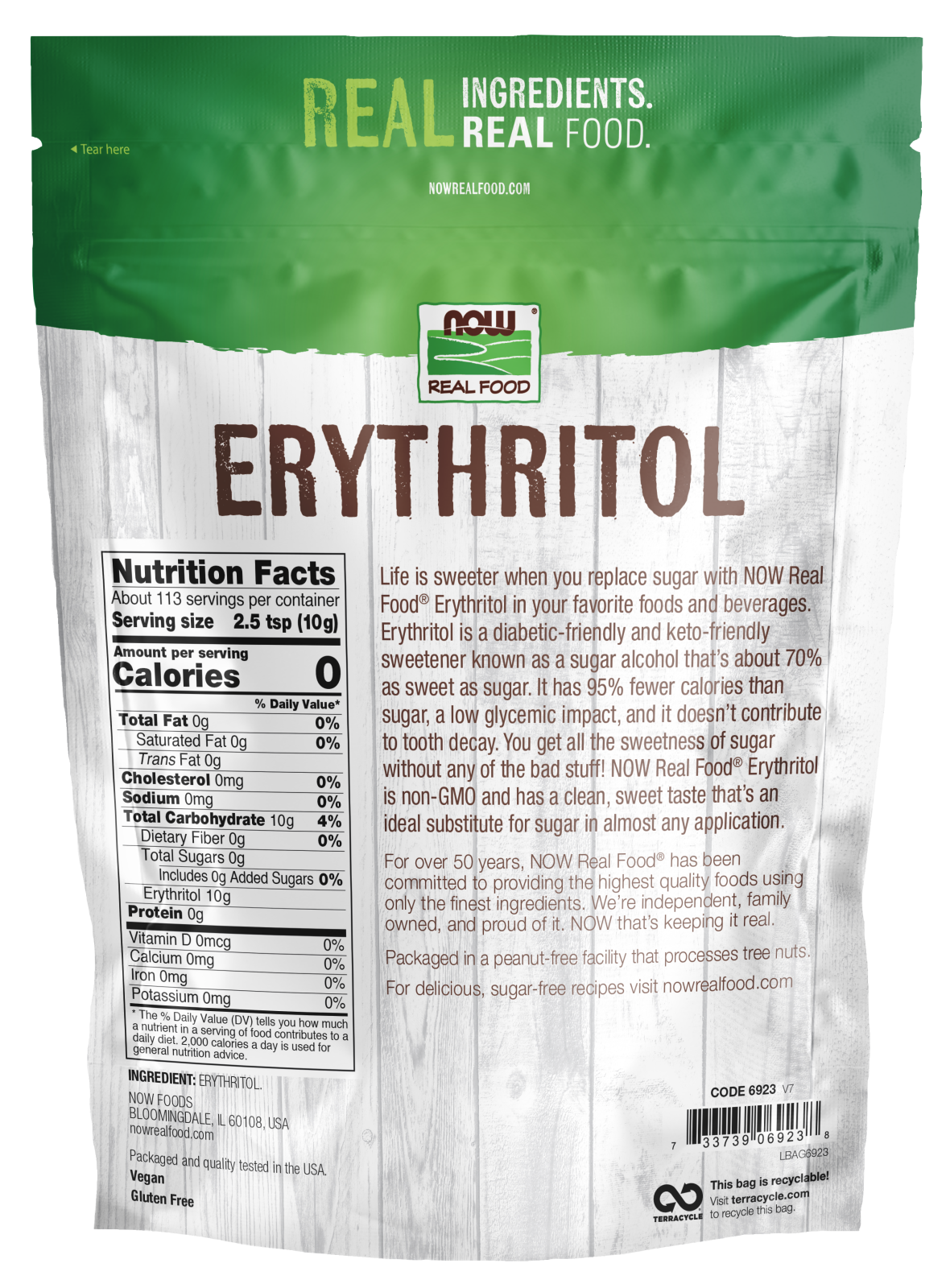 NOW Foods, Erythritol, Zero-Calorie Sweetener, 2.5 lbs