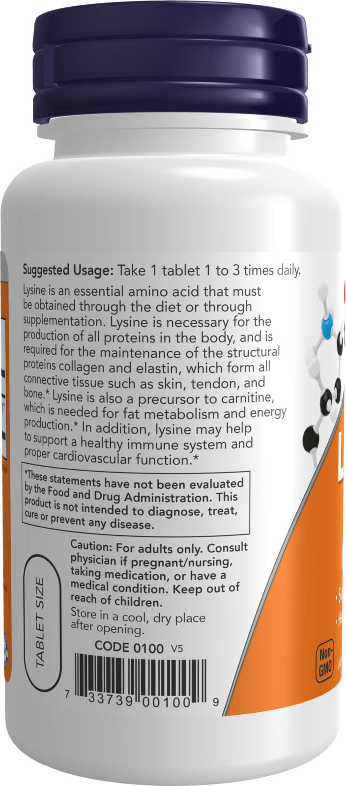 NOW Supplements, L-Lysine 500 mg, Amino Acid, 100 Tabs
