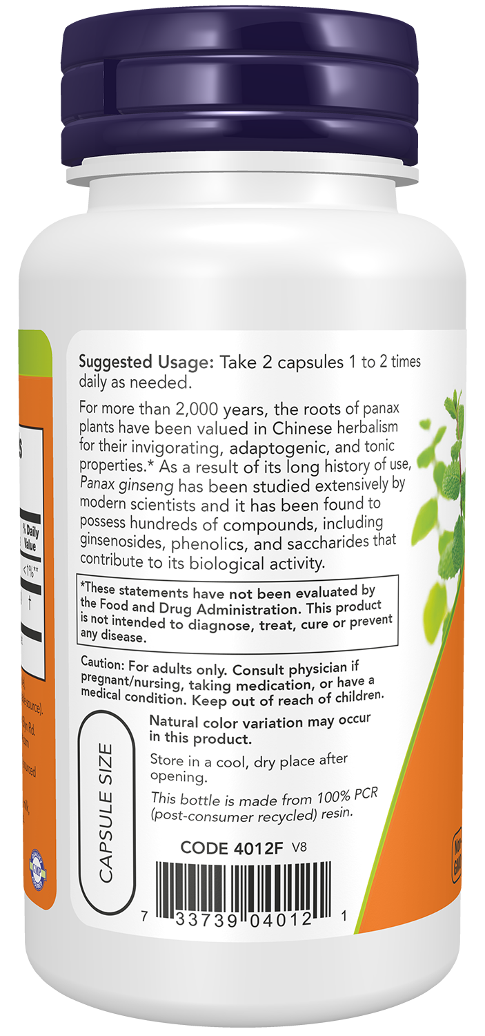 NOW Supplements, Panax Ginseng Root 500 mg, Adaptogenic Herb*, 100 Veg Caps