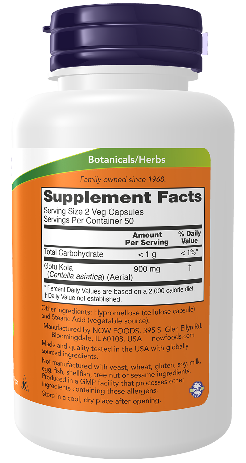 NOW Supplements, Gotu Kola 450 mg, Herbal Supplement, 100 Veg Caps