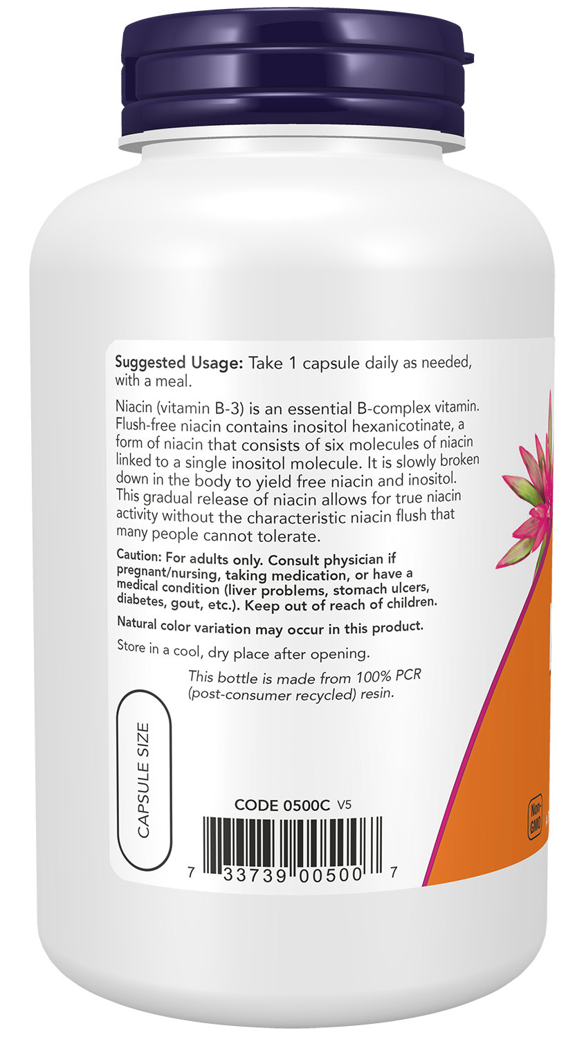 NOW Supplements, Niacin (Vitamin B-3) 500 mg, Flush-Free, 180 Veg Caps