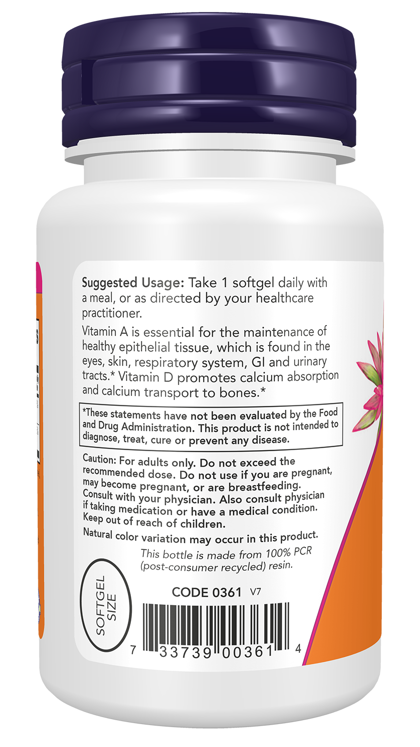 NOW Supplements, Vitamin A & D3 25,000/1,000 IU, Eye Health*, 100 Softgels
