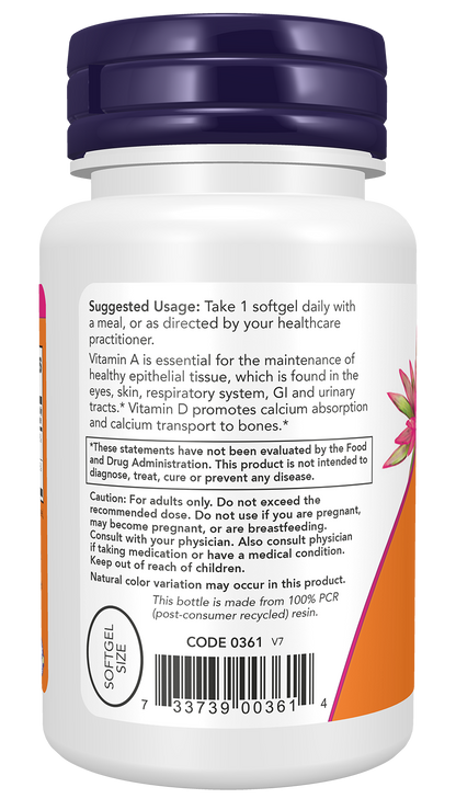 NOW Supplements, Vitamin A & D3 25,000/1,000 IU, Eye Health*, 100 Softgels