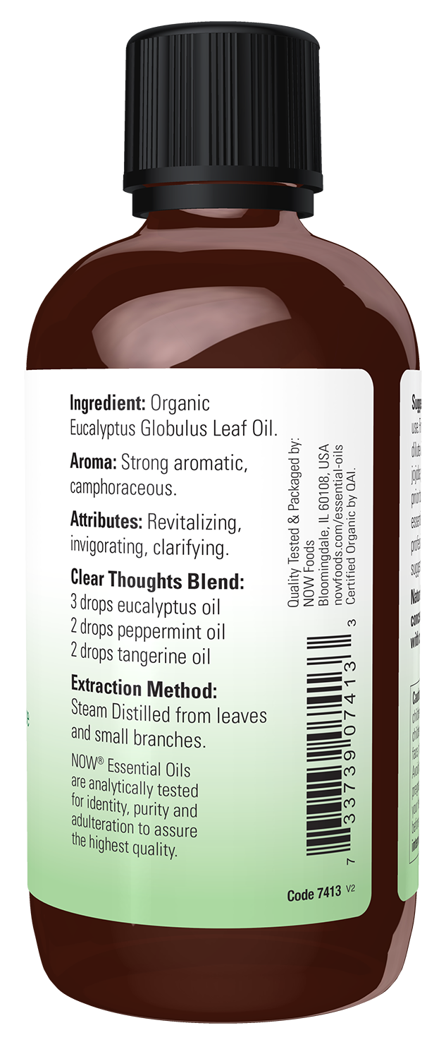 NOW Essential Oils, Organic Eucalyptus Globulus Oil, Steam Dist., 4 fl. oz