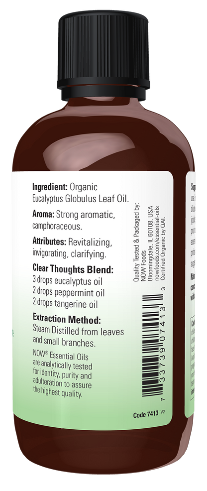 NOW Essential Oils, Organic Eucalyptus Globulus Oil, Steam Dist., 4 fl. oz
