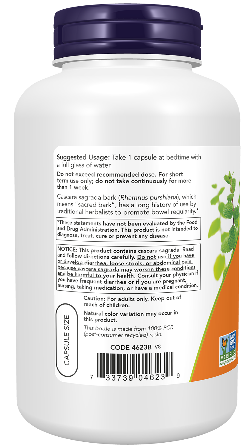 NOW Supplements, Cascara Sagrada 450 mg, Herbal Regularity*, 250 Veg Caps