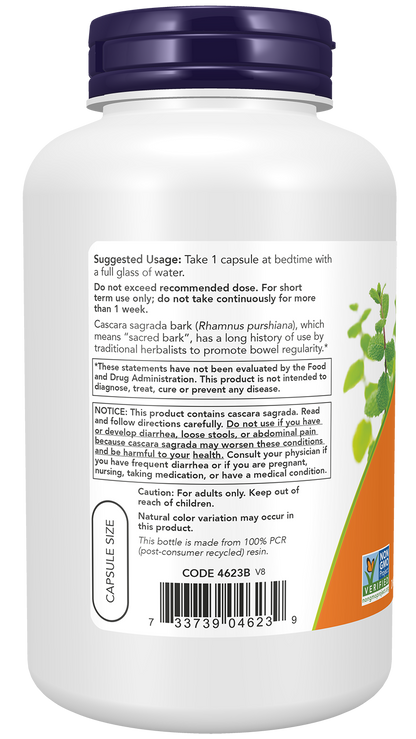 NOW Supplements, Cascara Sagrada 450 mg, Herbal Regularity*, 250 Veg Caps