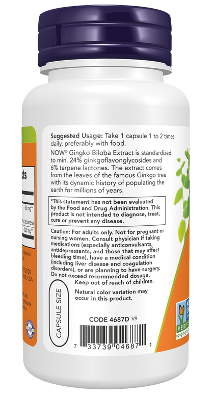 NOW Supplements, Ginkgo Biloba 60 mg, 24% Standardized Ext., 120 Veg Caps