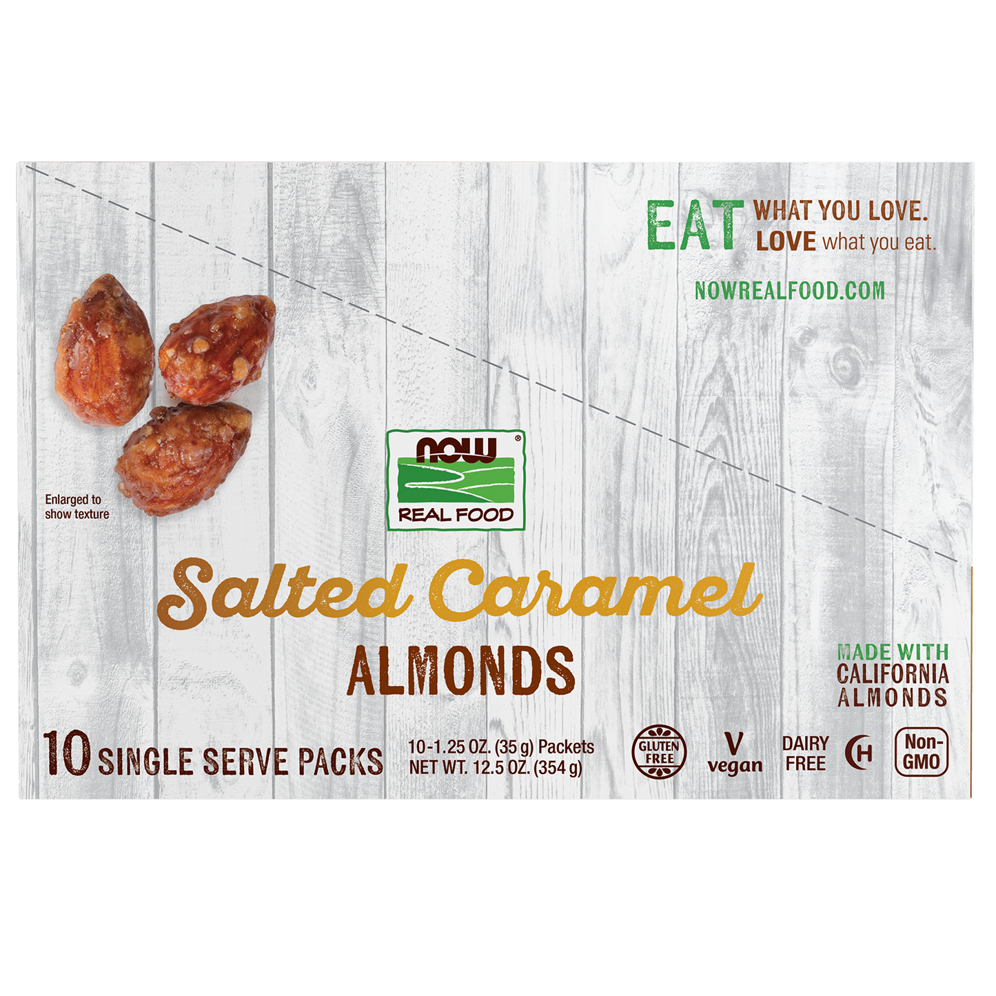 NOW Foods, Salted Caramel Almonds, Deliciously Sweet, 10 Single Packets