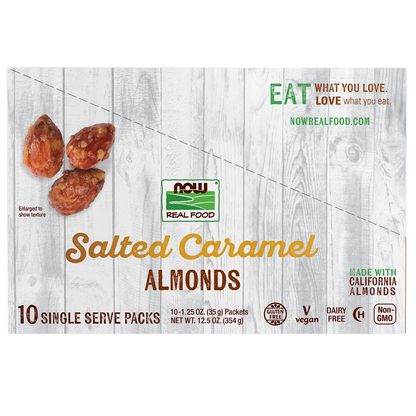 NOW Foods, Salted Caramel Almonds, Deliciously Sweet, 10 Single Packets