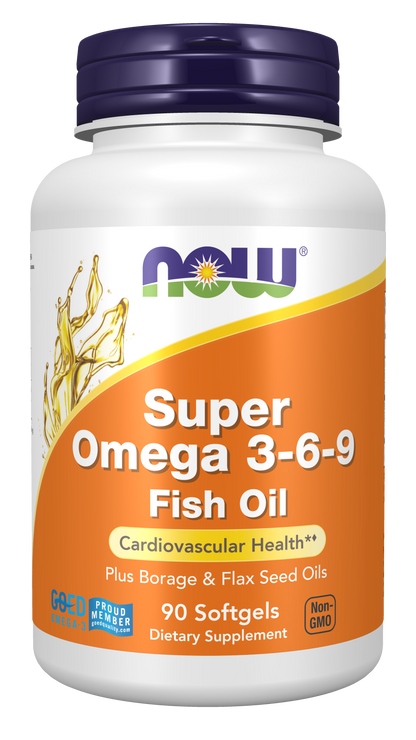 NOW Supplements, Super Omega 3-6-9 Oil Fish, Borage, Flax Seed, 90 Softgels