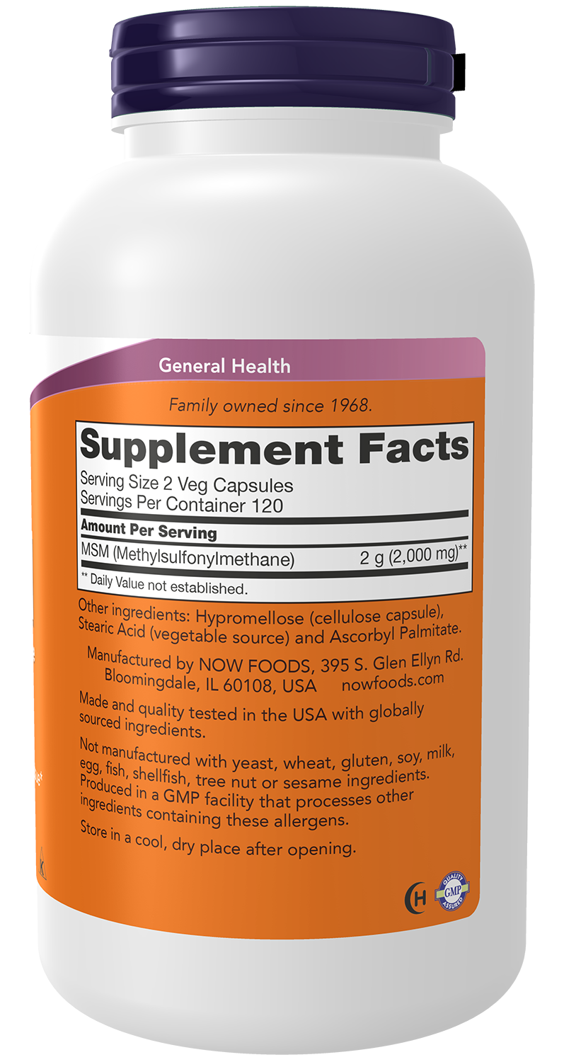 NOW Supplements, MSM 1,000 mg, Joint Health*, 240 Veg Caps