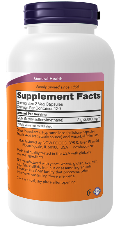 NOW Supplements, MSM 1,000 mg, Joint Health*, 240 Veg Caps