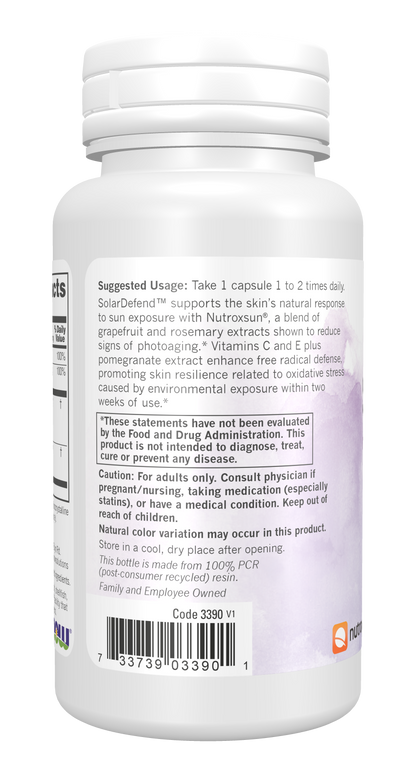 NOW Solutions, SolarDefend™ w/ Clinically Validated Nutroxsun®, 60 Veg Caps