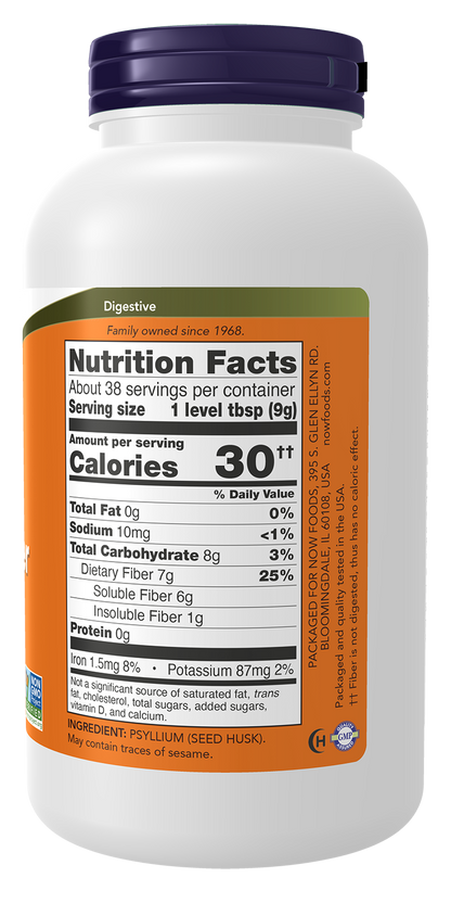 NOW Supplements, Psyllium Husk Powder, Soluble Fiber, 12-oz