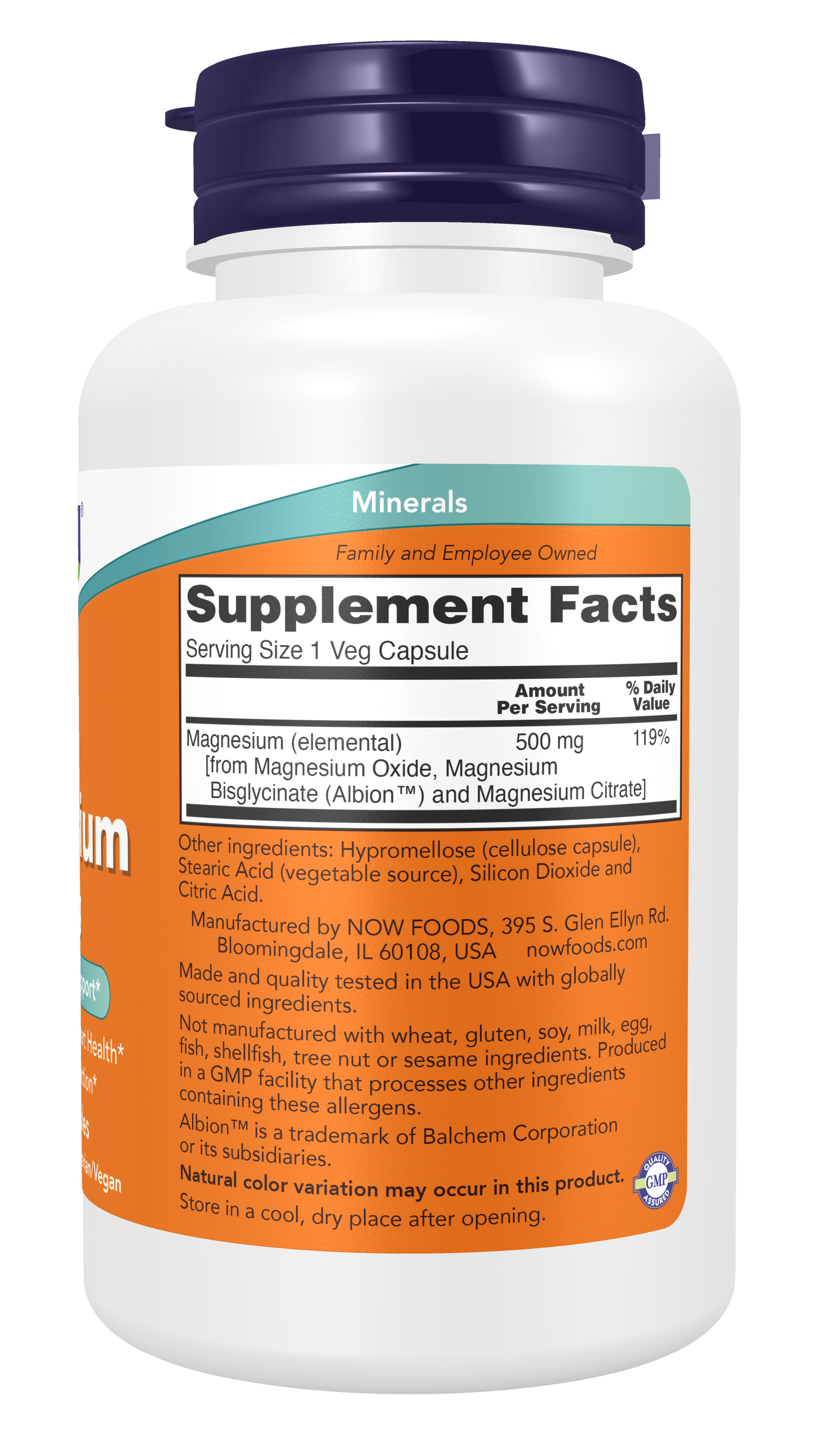 NOW Supplements, Magnesium 500 mg, Nervous System Support*, 120 Veg Caps